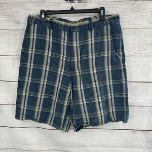 Tommy‎ Bahama Navy Blue Plaid Linen Silk Blend Casual Summer Shorts Size 35
